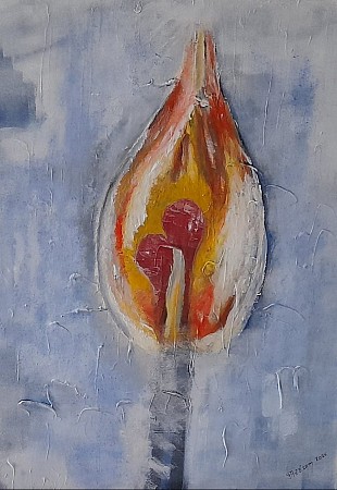 Twee Lucifers geschilderd door Irene van Uxem