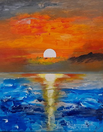 Zonsondergang geschilderd door Irene van Uxem