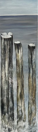 Strandpalen geschilderd door Hannie Hopster